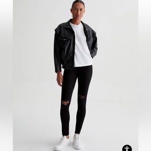 AG Farrah skinny, high rise, knee rips, raw hem, altered in length, black, sz 24